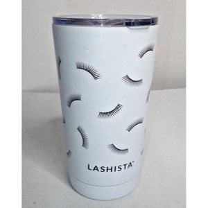 Limited Edition Lashista Travel Mug Tumbler Insulated‎ White Black Logo White